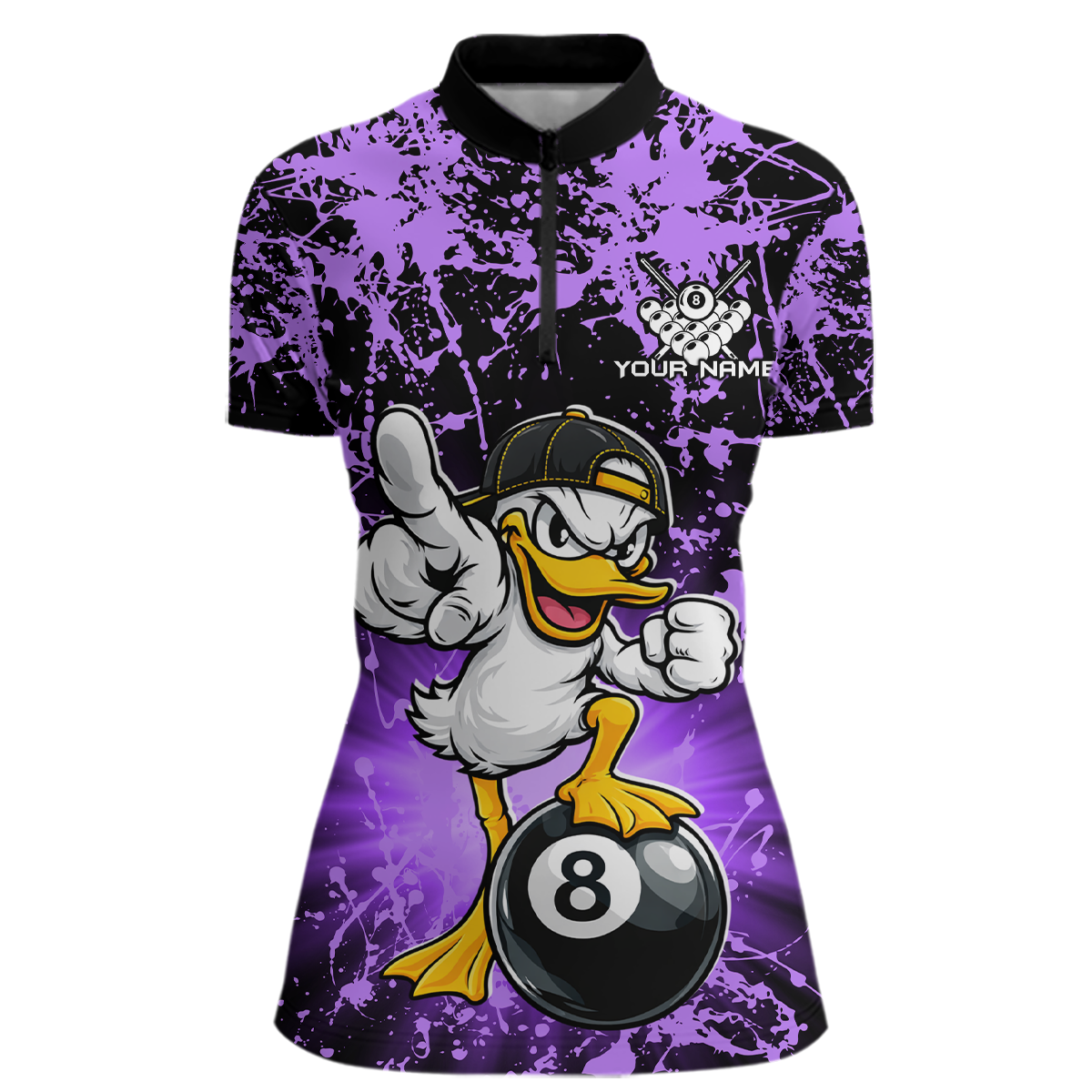 Custom Purple Funny Duck Billiard Shirt for Women Billiard Team Jersey League 8 Ball Pool Shirts NNT171
