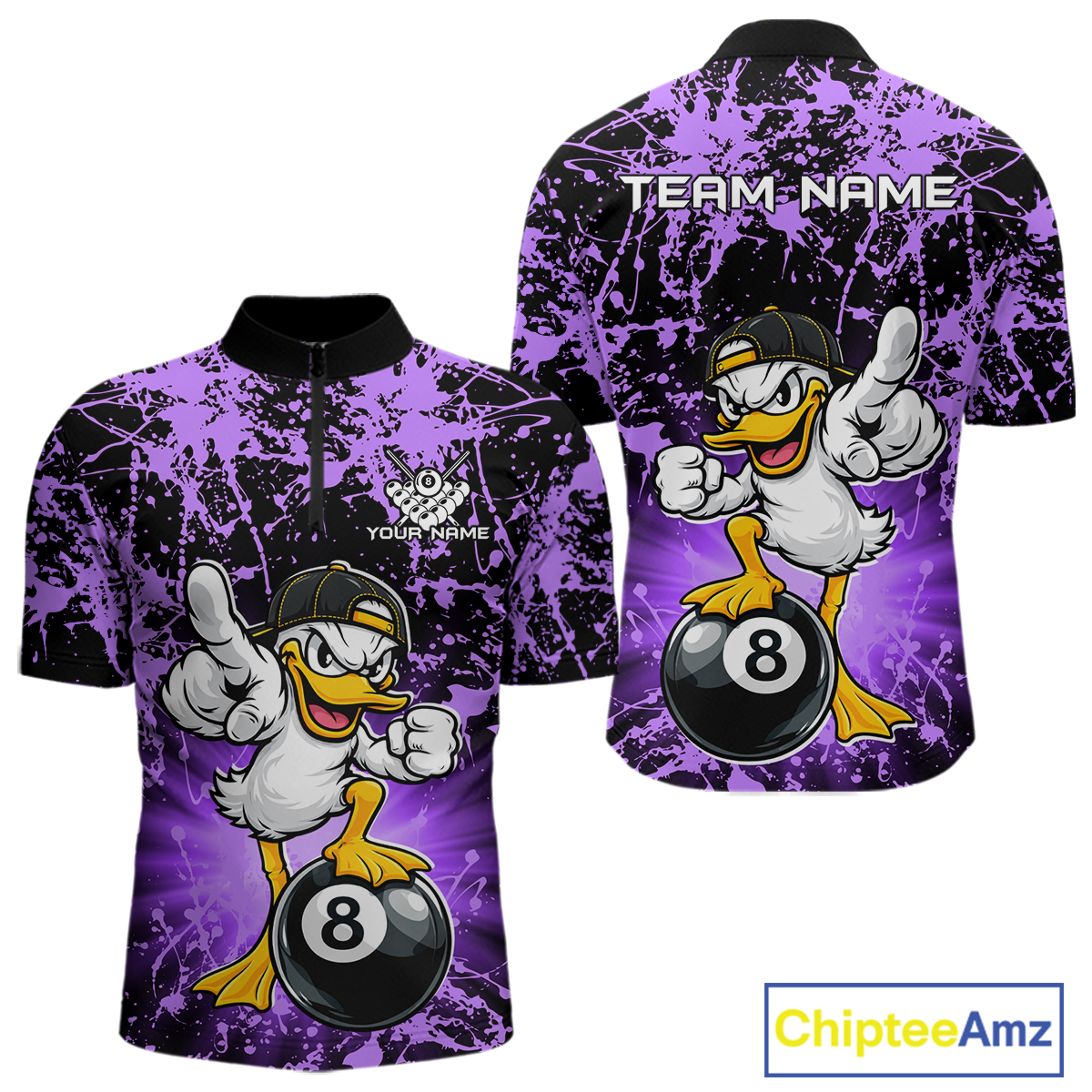 Custom Purple Funny Duck Billiard Shirt for Men Billiard Team Jersey League 8 Ball Pool Shirts NNT171