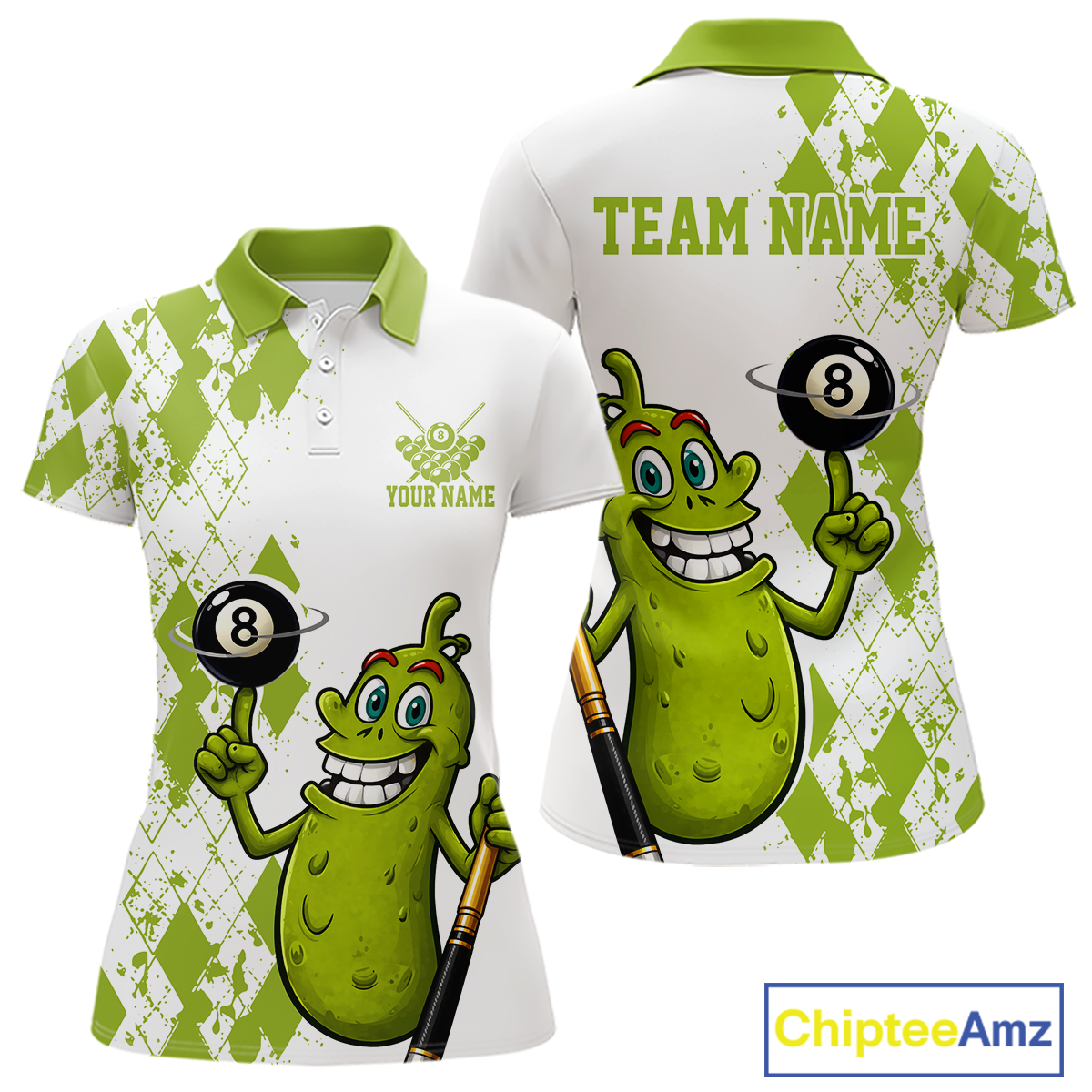 Custom Funny Pickle 8 Ball Pool Shirts Argyle Billiard Shirt for Women Billiard Team Jersey League NNT173