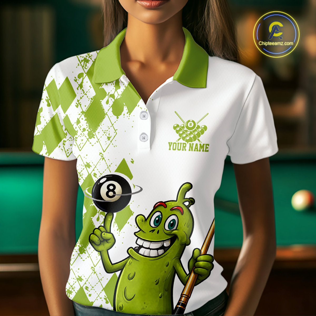 Custom Funny Pickle 8 Ball Pool Shirts Argyle Billiard Shirt for Women Billiard Team Jersey League NNT173