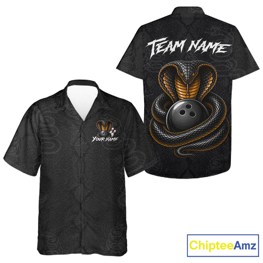 Custom Black Cobra Snake Hawaiian Bowling Jersey Bowling Team Shirts Bowling Uniform HNT309
