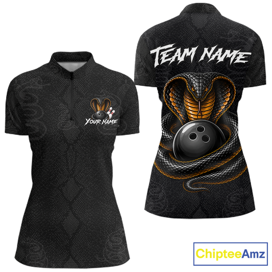 Custom Black Cobra Snake Bowling Jersey for Women Bowling Team Shirts Bowling League HNT309