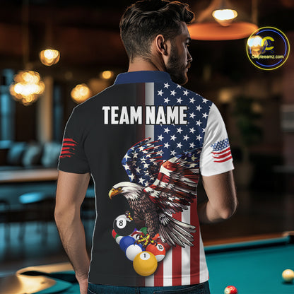 American Flag Eagle 8 Ball Custom Billiard Shirts for Men Billiard Team Jerseys Billiard League NNT283