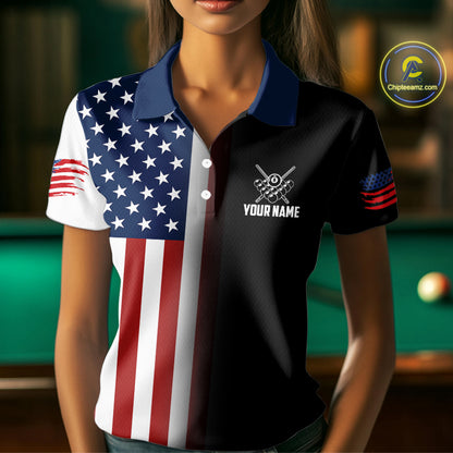 American Flag Eagle 8 Ball Custom Billiard Shirts for Women Billiard Team Jerseys Billiard League NNT283