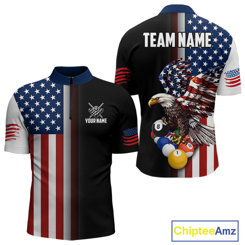 American Flag Eagle 8 Ball Custom Billiard Shirts for Men Billiard Team Jerseys Billiard League NNT283