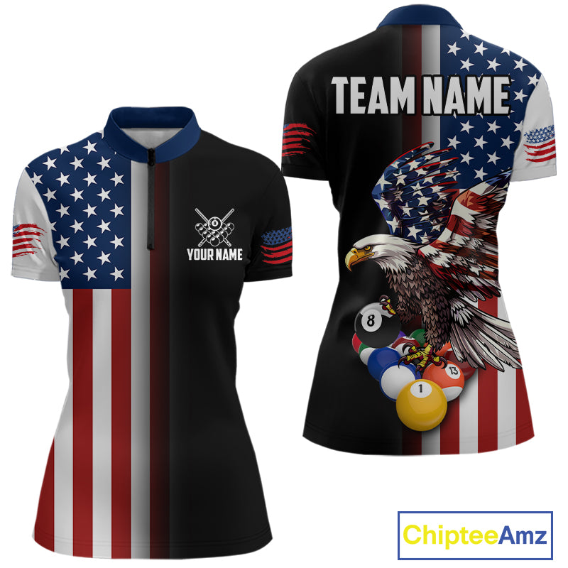 American Flag Eagle 8 Ball Custom Billiard Shirts for Women Billiard Team Jerseys Billiard League NNT283