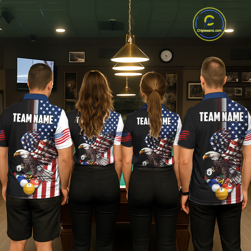 American Flag Eagle 8 Ball Custom Billiard Shirts for Women Billiard Team Jerseys Billiard League NNT283