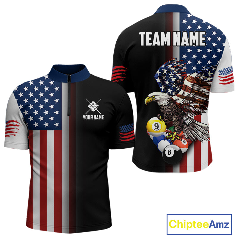 American Flag Eagle 9 Ball Custom Billiard Shirts for Men Billiard Team Jerseys Billiard League NNT284