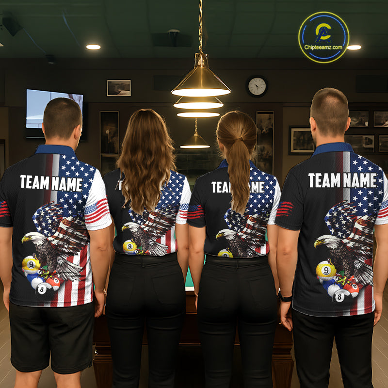 American Flag Eagle 9 Ball Custom Billiard Shirts for Women Billiard Team Jerseys Billiard League NNT284