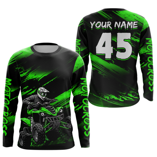Custom Green ATV Motocross Jersey Kid Adult Quad Bike Jersey Off-Road Shirt UPF30+ DNT58