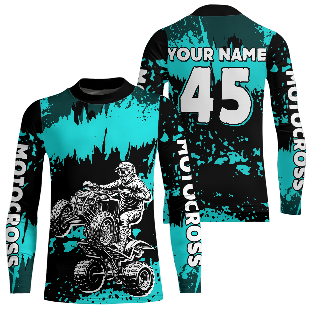 Turquoise ATV Motocross Jersey Kid Adult Custom Quad Bike Jersey Off-Road Shirt UPF30+ DNT59