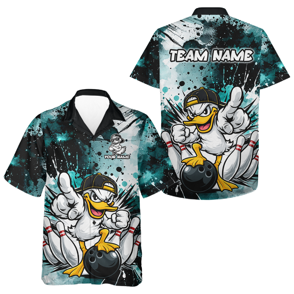 Custom Teal Duck Hawaiian Bowling Jersey for Men Women Bowling Team Shirts Bowling League HNT237