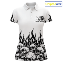 Load image into Gallery viewer, Custom Skull Flame Bowling Jersey for Women Bowling Team Shirts Bowling League Polo &amp; 1/4 Zip HNT305