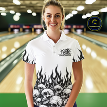 Load image into Gallery viewer, Custom Skull Flame Bowling Jersey for Women Bowling Team Shirts Bowling League Polo &amp; 1/4 Zip HNT305