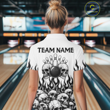 Load image into Gallery viewer, Custom Skull Flame Bowling Jersey for Women Bowling Team Shirts Bowling League Polo &amp; 1/4 Zip HNT305