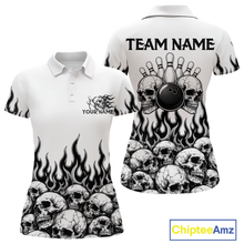 Load image into Gallery viewer, Custom Skull Flame Bowling Jersey for Women Bowling Team Shirts Bowling League Polo &amp; 1/4 Zip HNT305