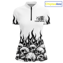 Load image into Gallery viewer, Custom Skull Flame Bowling Jersey for Women Bowling Team Shirts Bowling League Polo &amp; 1/4 Zip HNT305