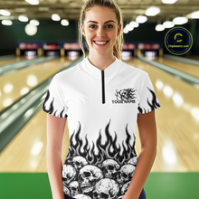 Load image into Gallery viewer, Custom Skull Flame Bowling Jersey for Women Bowling Team Shirts Bowling League Polo &amp; 1/4 Zip HNT305