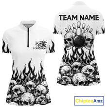 Load image into Gallery viewer, Custom Skull Flame Bowling Jersey for Women Bowling Team Shirts Bowling League Polo &amp; 1/4 Zip HNT305