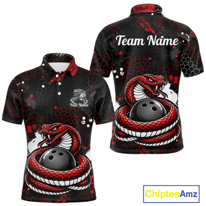 Custom Red Snake Bowling Jersey for Men Bowling Team Shirts Bowling League Polo & 1/4 Zip HNT490