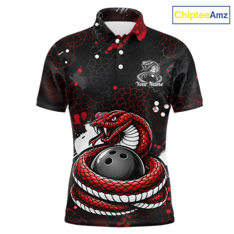 Custom Red Snake Bowling Jersey for Men Bowling Team Shirts Bowling League Polo & 1/4 Zip HNT490