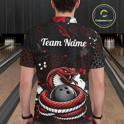 Custom Red Snake Bowling Jersey for Men Bowling Team Shirts Bowling League Polo & 1/4 Zip HNT490