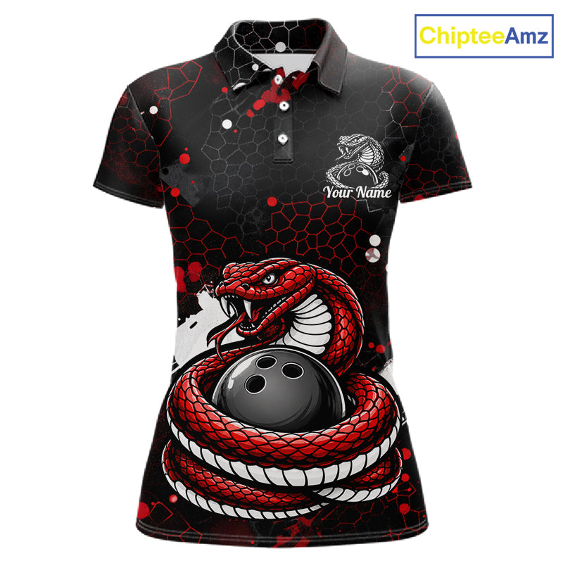 Custom Red Snake Bowling Jersey for Women Bowling Team Shirts Bowling League Polo & 1/4 Zip HNT490
