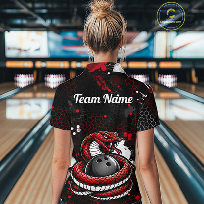 Custom Red Snake Bowling Jersey for Women Bowling Team Shirts Bowling League Polo & 1/4 Zip HNT490