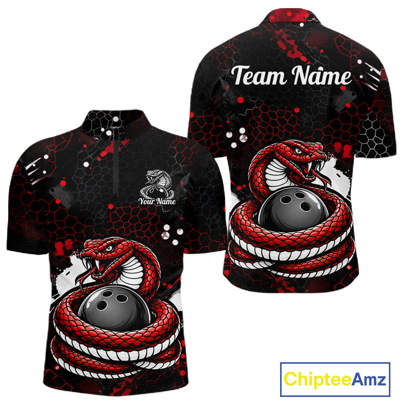 Custom Red Snake Bowling Jersey for Men Bowling Team Shirts Bowling League Polo & 1/4 Zip HNT490