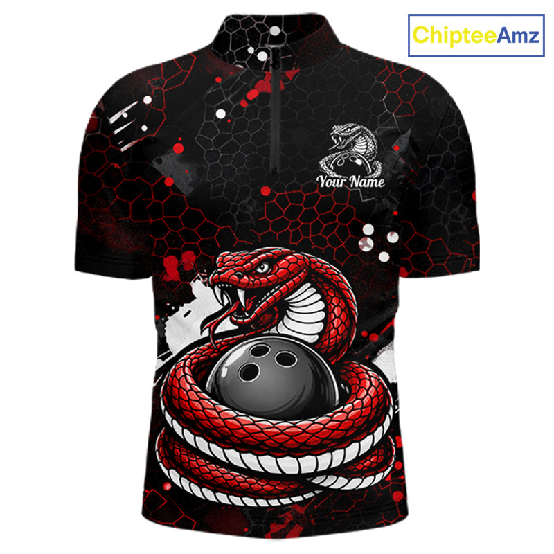 Custom Red Snake Bowling Jersey for Men Bowling Team Shirts Bowling League Polo & 1/4 Zip HNT490