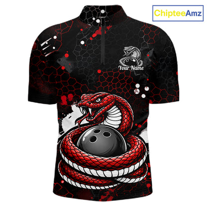 Custom Red Snake Bowling Jersey for Men Bowling Team Shirts Bowling League Polo & 1/4 Zip HNT490