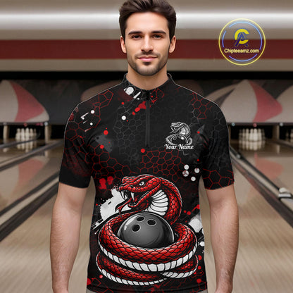 Custom Red Snake Bowling Jersey for Men Bowling Team Shirts Bowling League Polo & 1/4 Zip HNT490