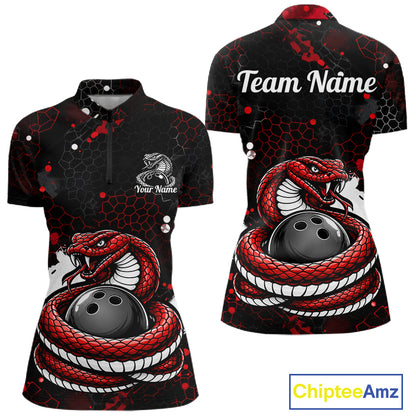 Custom Red Snake Bowling Jersey for Women Bowling Team Shirts Bowling League Polo & 1/4 Zip HNT490
