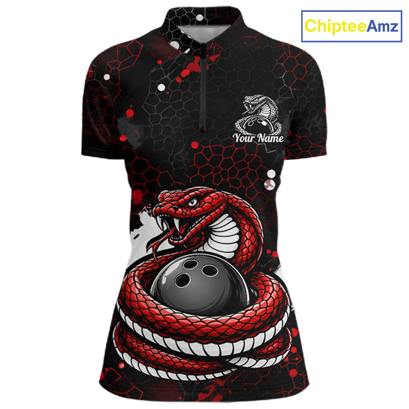Custom Red Snake Bowling Jersey for Women Bowling Team Shirts Bowling League Polo & 1/4 Zip HNT490