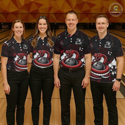 Custom Red Snake Bowling Jersey for Men Bowling Team Shirts Bowling League Polo & 1/4 Zip HNT490