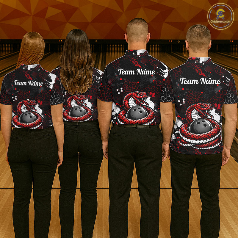 Custom Red Snake Bowling Jersey for Men Bowling Team Shirts Bowling League Polo & 1/4 Zip HNT490