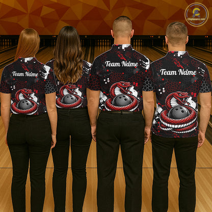 Custom Red Snake Bowling Jersey for Men Bowling Team Shirts Bowling League Polo & 1/4 Zip HNT490