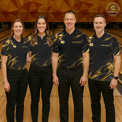 Custom Black Gold Bowling Jersey for Men Bowling Team Shirts Bowling League Polo & 1/4 Zip HNT491