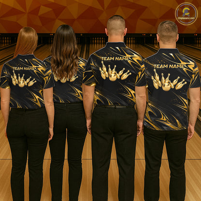 Custom Black Gold Bowling Jersey for Men Bowling Team Shirts Bowling League Polo & 1/4 Zip HNT491
