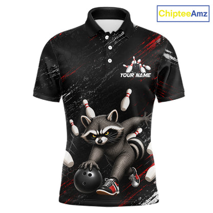Funny Raccoon Custom Bowling Jersey for Men Bowling Team Shirts Bowling League Polo & 1/4 Zip HNT492