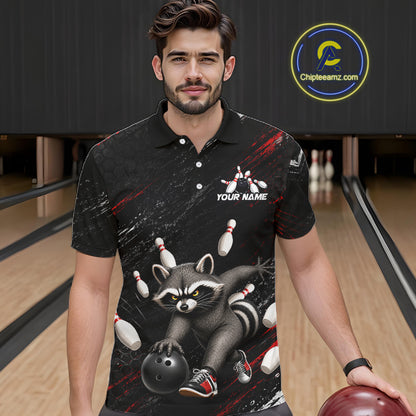 Funny Raccoon Custom Bowling Jersey for Men Bowling Team Shirts Bowling League Polo & 1/4 Zip HNT492
