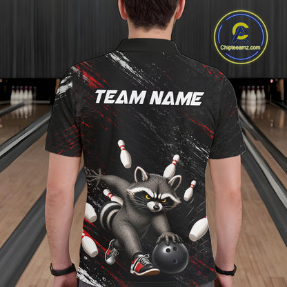 Funny Raccoon Custom Bowling Jersey for Men Bowling Team Shirts Bowling League Polo & 1/4 Zip HNT492
