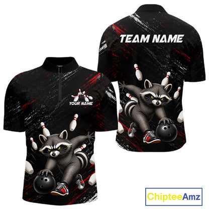 Funny Raccoon Custom Bowling Jersey for Men Bowling Team Shirts Bowling League Polo & 1/4 Zip HNT492