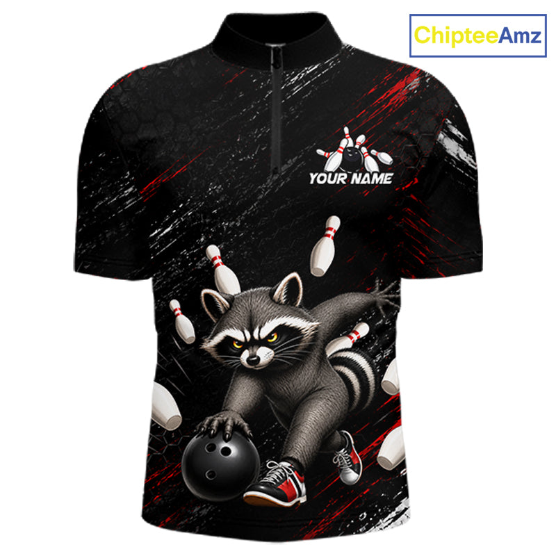 Funny Raccoon Custom Bowling Jersey for Men Bowling Team Shirts Bowling League Polo & 1/4 Zip HNT492