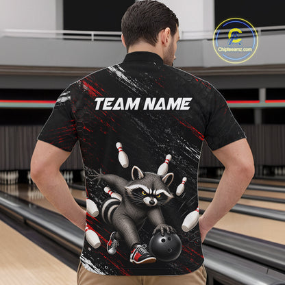 Funny Raccoon Custom Bowling Jersey for Men Bowling Team Shirts Bowling League Polo & 1/4 Zip HNT492