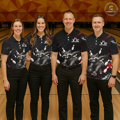 Funny Raccoon Custom Bowling Jersey for Men Bowling Team Shirts Bowling League Polo & 1/4 Zip HNT492