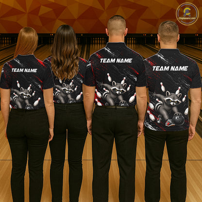 Funny Raccoon Custom Bowling Jersey for Men Bowling Team Shirts Bowling League Polo & 1/4 Zip HNT492