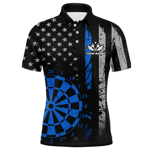 Custom Blue US Flag Darts Shirt for Men Darts Team Jerseys Dart Tournament Polo & 1/4 Zip NNT116
