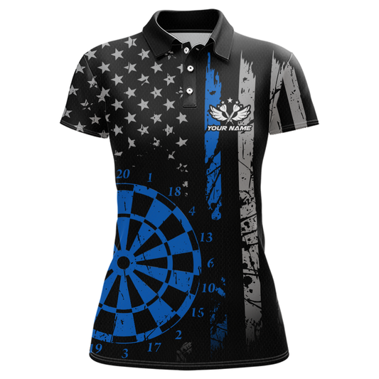 Custom Blue US Flag Darts Shirt for Women Darts Team Jerseys Dart Tournament Polo & 1/4 Zip NNT116