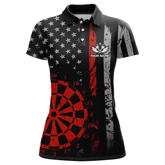 Custom Red US Flag Darts Shirt for Women Darts Team Jerseys Dart Tournament Polo & 1/4 Zip NNT116
